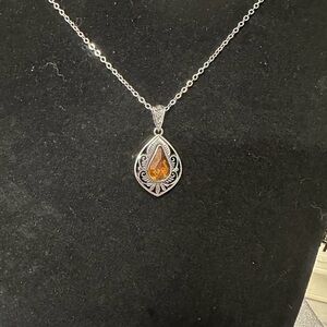 Silver and Orange Teardrop Pendant Necklace